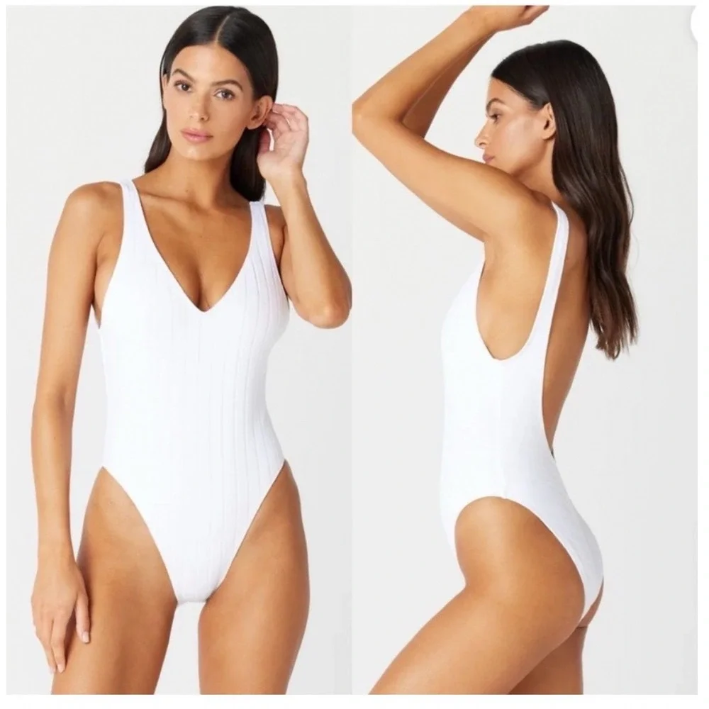 Gigi C Bikinis Womens Blue Plunge Neck Low Back One Piece Swimsuit S Free People
